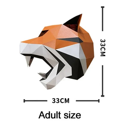 Animal Mask Paper Model,3D Papercraft Art, Origami Costume Party Cos,Handmade DIY Craft, Pre-cut, Wolf, Tiger, RTY328