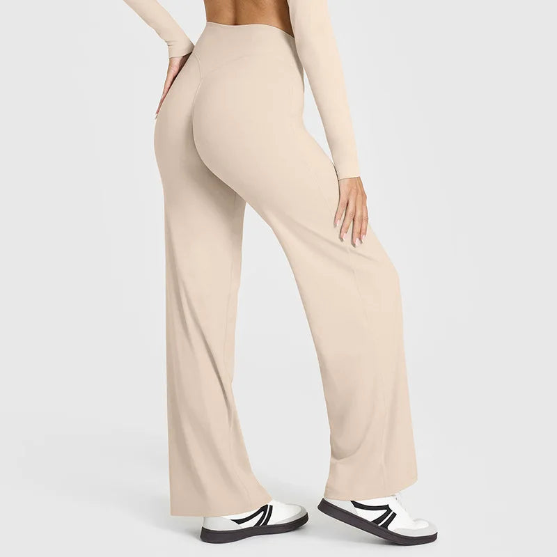 NCLAGEN SoftMotion Straight Leg Bottoms Women's Mid-Waist Yoga Pants GYM Leggings Naked Feel Pilates Running Sports Trousers