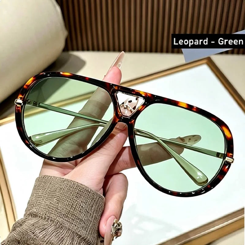 QVQV Oversized Trendy Leopard Green Sunglasses Women Summer Fashion Thick Frame Pilot Sun Glasses Luxury Brand Outdoor Shades