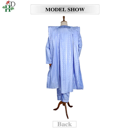 H&D South African Traditional Wear Formal Attire Bazin Riche Dashiki Outfits Shirt Pants Robe Suit No Cap African Men Agbada
