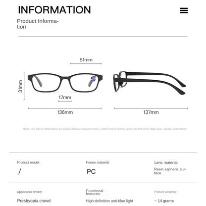 2PCS HD Anti-blue Light Anti-fatigue Reading Glasses for Men and Women Fashion Ultra-light Portable Reading Glasses +100 To +400