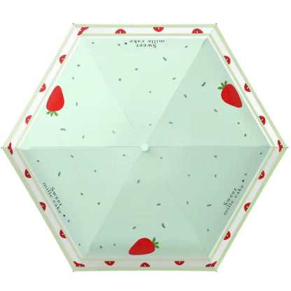 Mini Foldable Fruit Pattern Umbrella UV Resistant Heart-Shaped Handle Sunshade Rain Umbrella for Women