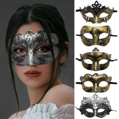 1pc Amazing Mask Antique Gold and Silver Jazz Flat Head Mask Ball Party Gathering Men and Women Cosplay Half Mask Decoration