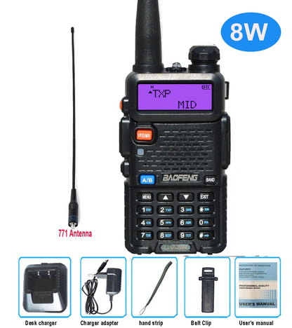Baofeng UV 5R Walkie Talkie True 8W Portable Ham CB Radio Dual Band VHF UHF FM Transceiver Two Way Hunting Radios UV82 UV9R Plus