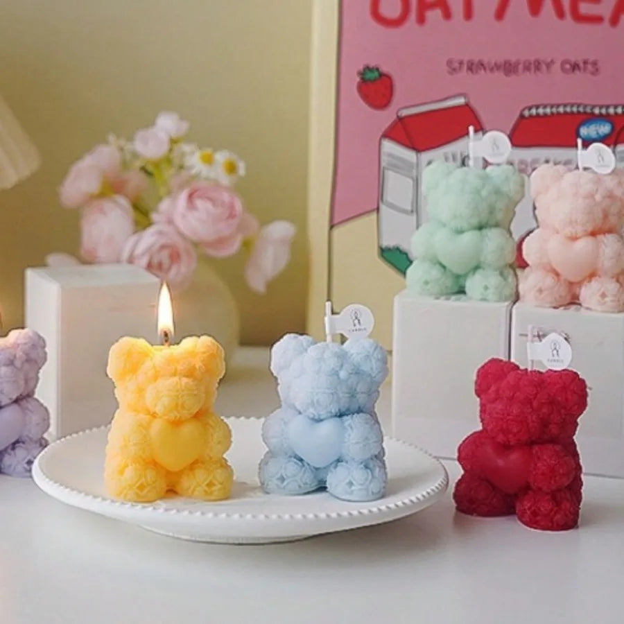 Cute Rose Teddy Bear Scented Candle Soy Wax Aromatherapy Candle Valentine's Day Romantic Gift Home Decor