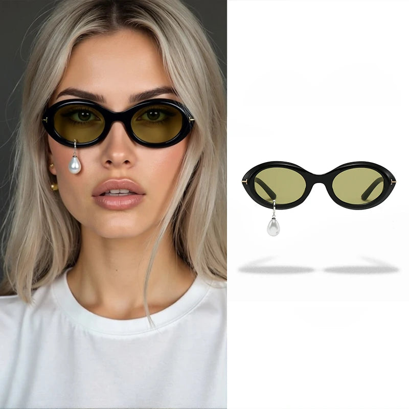 Pearl Diamond  DIY Tear Sunglasses for Women Small Frame Cat Eye Fashion Forward Mermaid Tear Aviator Eyewear