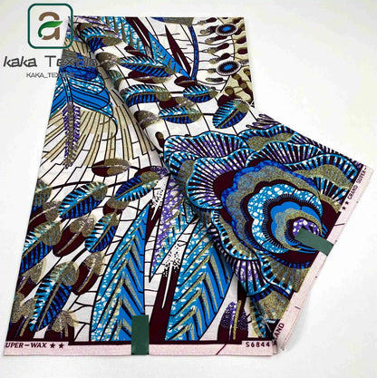 Latest African Grand Golden Wax Fabric Super Good Quality Women Pagne Flash Cotton Prints Batik Ankara Glitter Tissus 6yards