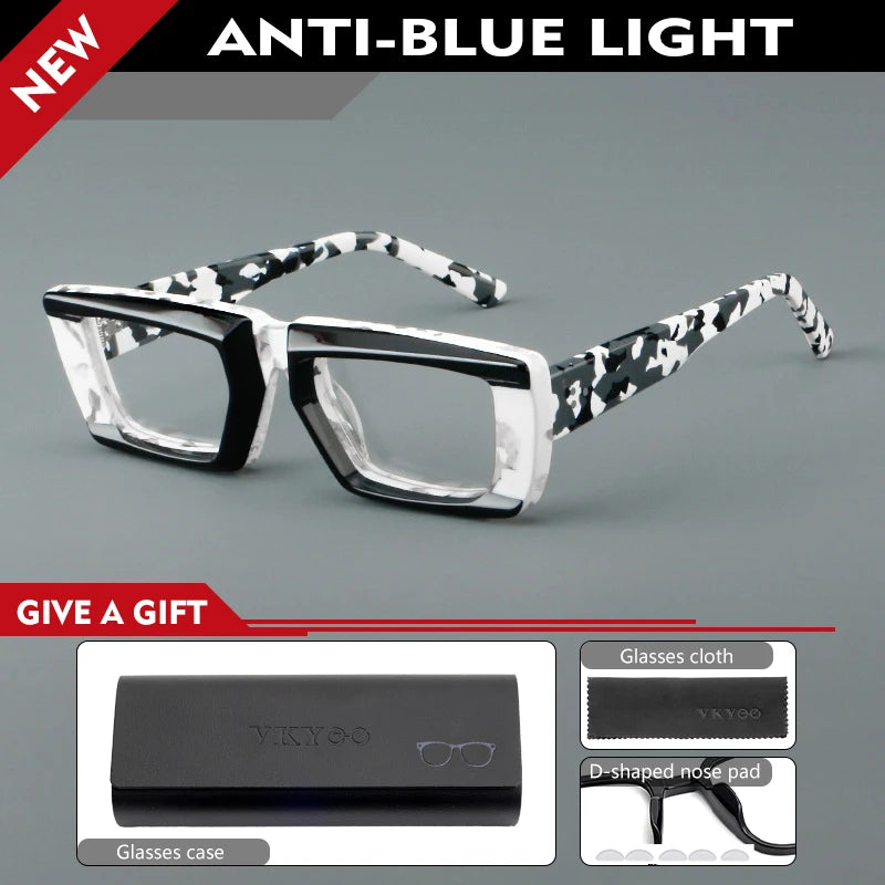 VICKY Personalized Fashion Retro Geometric Square Design Men Women Anti-blue Light Glasses Customizable Prescription 23046