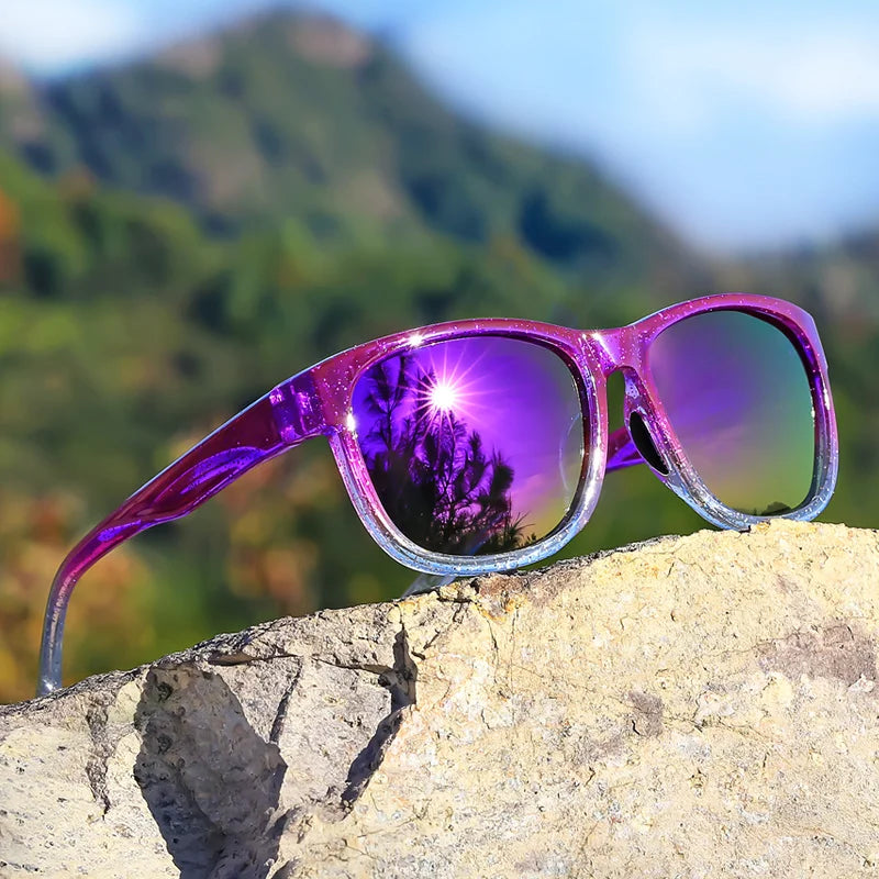 New style Unisex Polarized Square Fashion Sunglasses - Lightweight Purple Glitter Frame, TAC Lenses for Outdoor Sports & Fashion