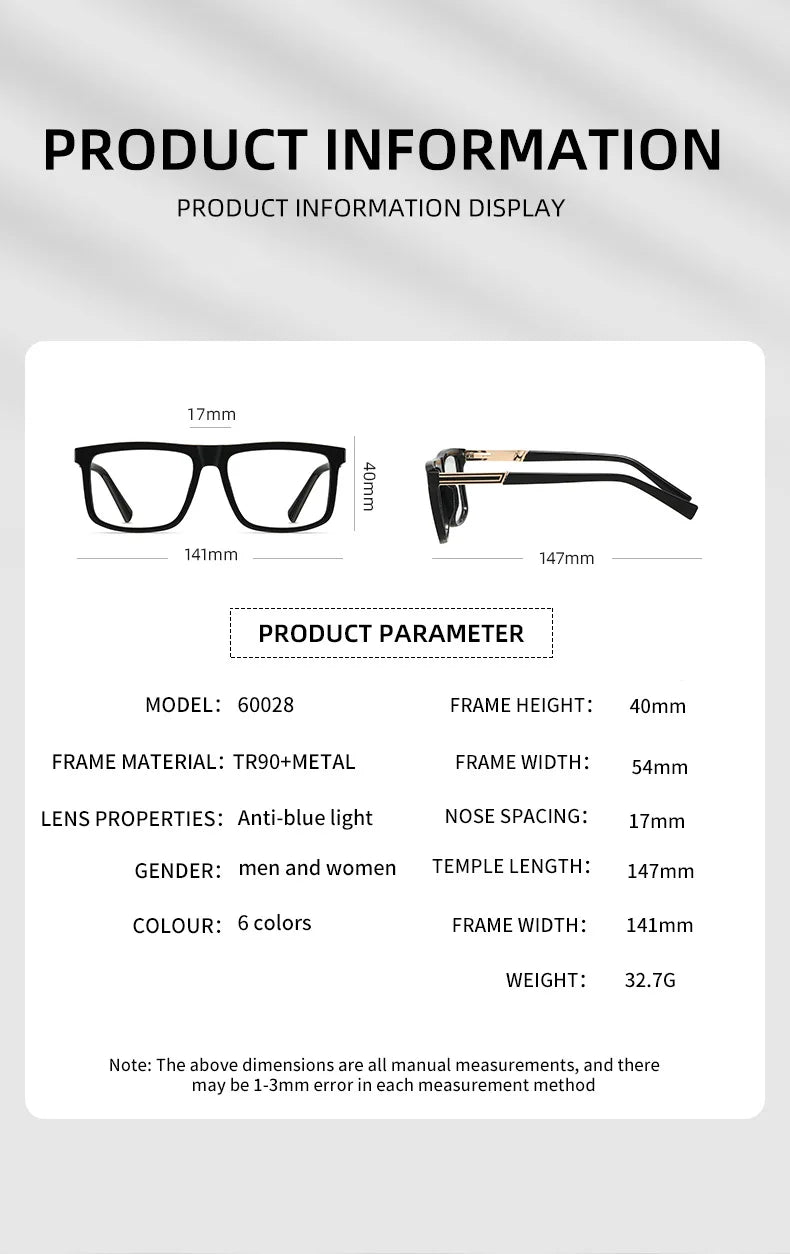 Men Vintage Anti Blue Light Reading Glasses Classic Brand Double Bridge Square Eyeglasses Business Office Presbyopia Glasses +