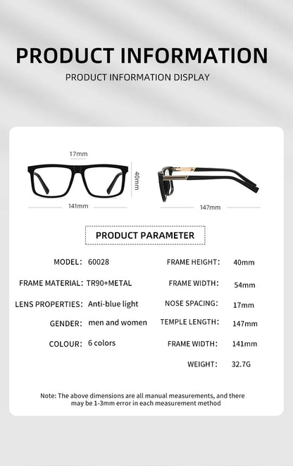 Men Vintage Anti Blue Light Reading Glasses Classic Brand Double Bridge Square Eyeglasses Business Office Presbyopia Glasses +