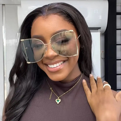 UV Protection Oversized Sunglasses Street Shooting Colorful Metal Hollowing Shades Trendy Pearl Design Sun Glasses