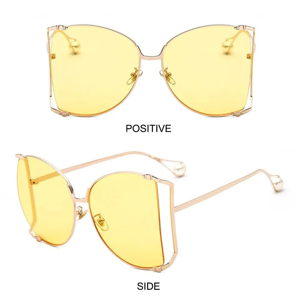 UV Protection Oversized Sunglasses Street Shooting Colorful Metal Hollowing Shades Trendy Pearl Design Sun Glasses