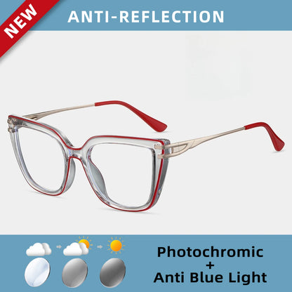EYORA Currents Square Women Anti-Reflective Reading Glasses Anti Blue Light Myopia Eyewear Photochromic Prescription Eyewear