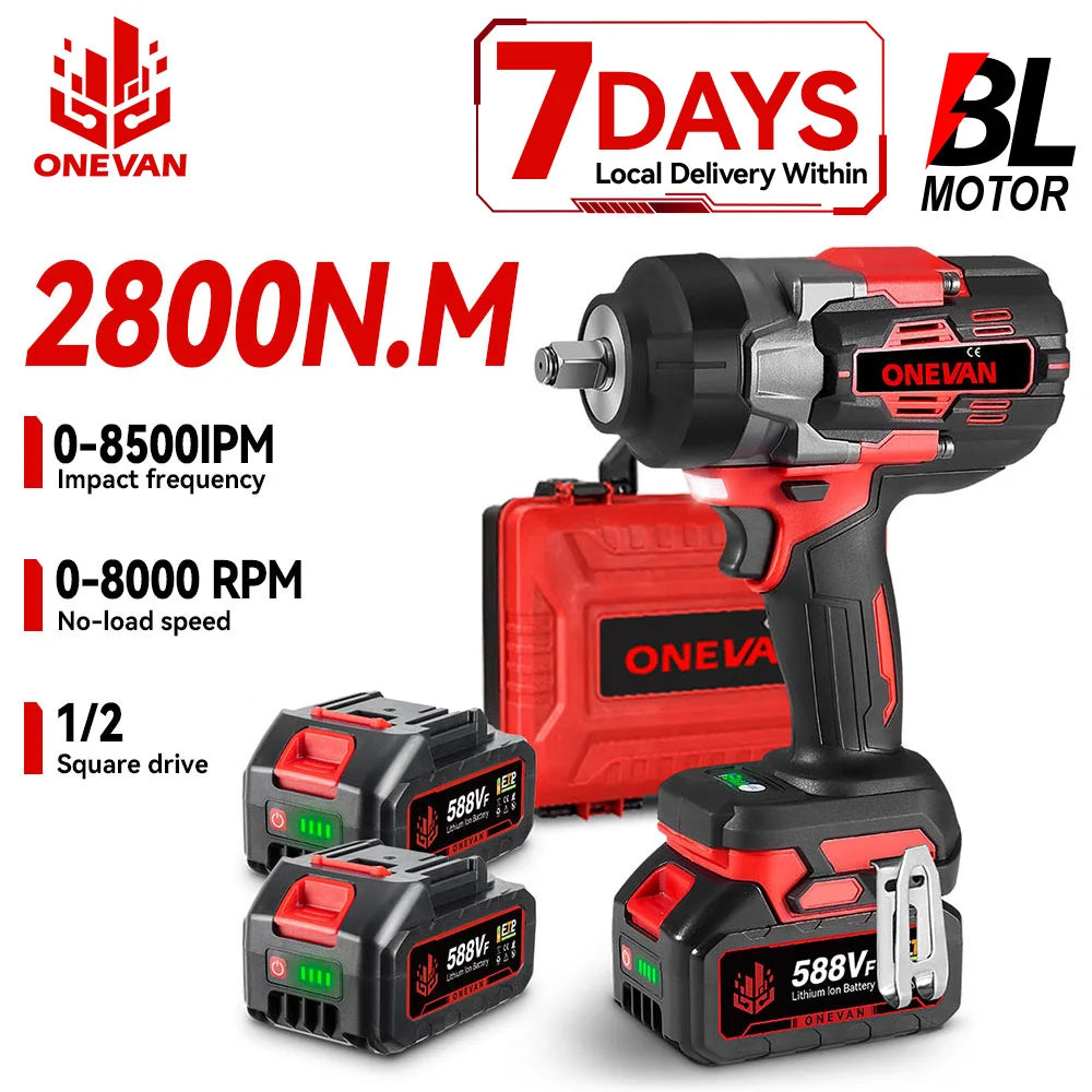 ONEVAN 8000RPM 2800N.M Brushless Electric Impact Wrench Cordless Car Repair Screwdriver Drill Power Tool For Makita Battery Pin