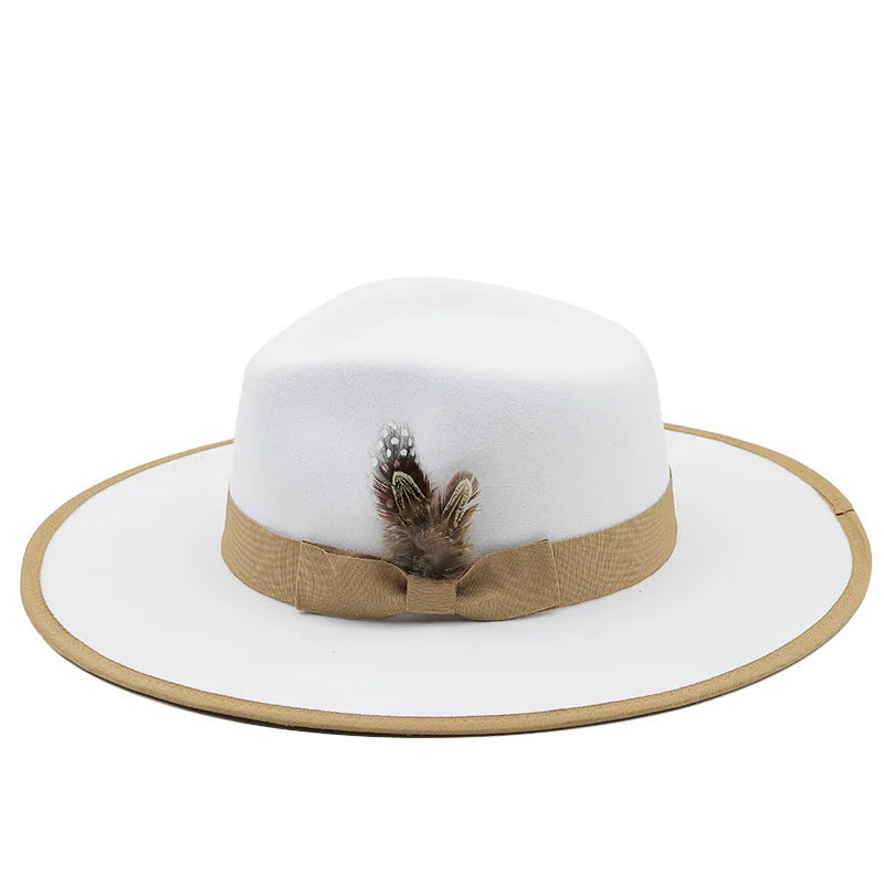 2022 New Feather band Felt Fedora Hats for Women Wide Brim Men Formal Jazz Hats Panama Church Wedding Dress Hat chapeu feminino