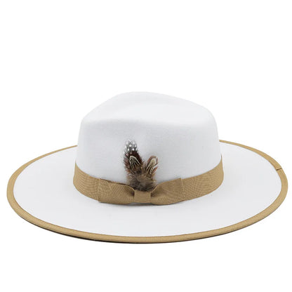 2022 New Feather band Felt Fedora Hats for Women Wide Brim Men Formal Jazz Hats Panama Church Wedding Dress Hat chapeu feminino