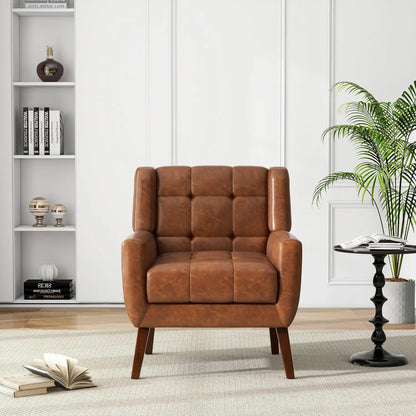 Faux Leather Accent Chair, Modern Upholstered Club Arm Chair for Living Room, Comfy Armchair Single Sofa Seat with, Customized