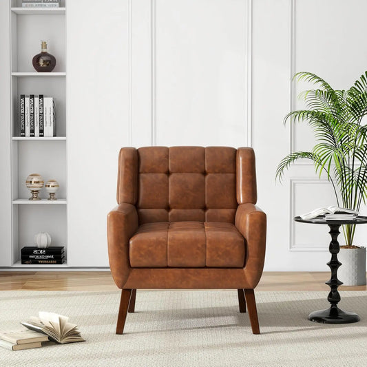Faux Leather Accent Chair, Modern Upholstered Club Arm Chair for Living Room, Comfy Armchair Single Sofa Seat with, Customized