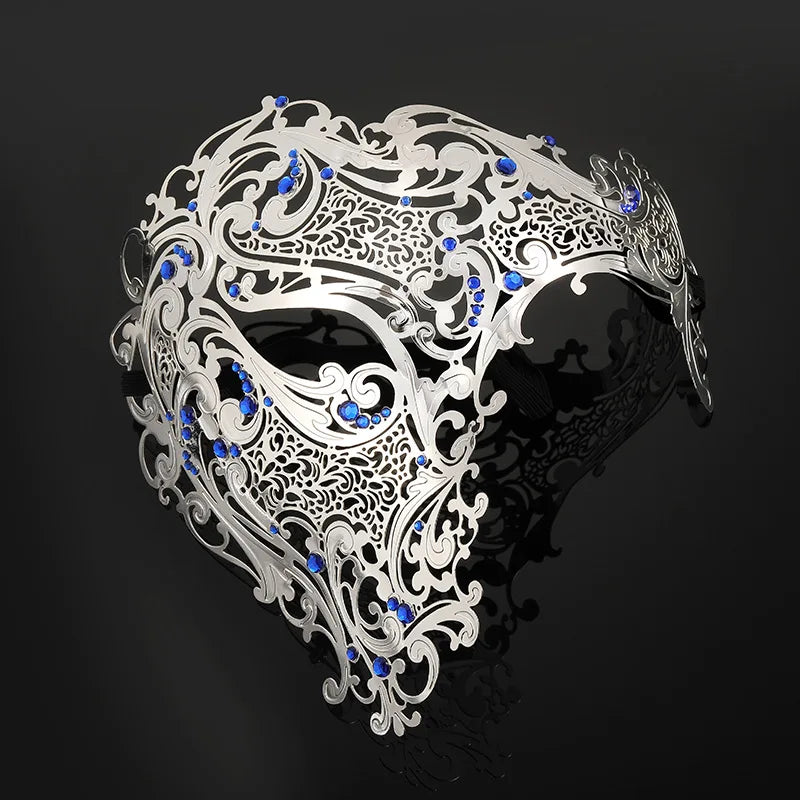 Venetian Iron Mask with Rhinestones, Sexy Metal Half Face Mask for Masquerade Ball, Gothic Halloween Party Eye Cover