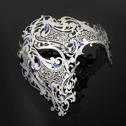 Venetian Iron Mask with Rhinestones, Sexy Metal Half Face Mask for Masquerade Ball, Gothic Halloween Party Eye Cover
