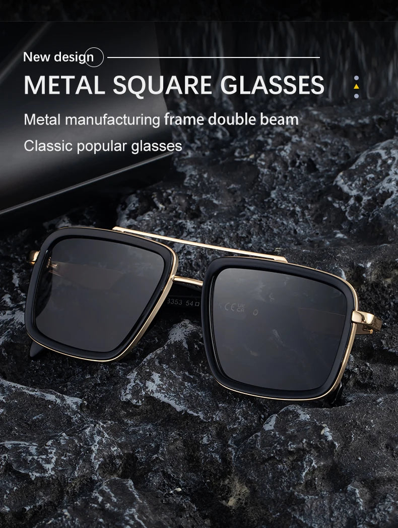 Vintage Oversized Square Polarized Sunglasses Men 2026 Luxury Steampunk Metal Frame Double Beam Driving Eyewear UV400 Shades