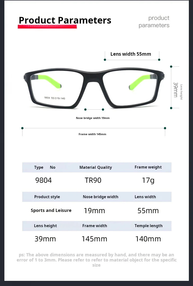 Xbora Sports Anti-blue light Photochromic Myopia Glasses Men Big Size Frame Prescription Glasses Popular Classic Outdoor 9804