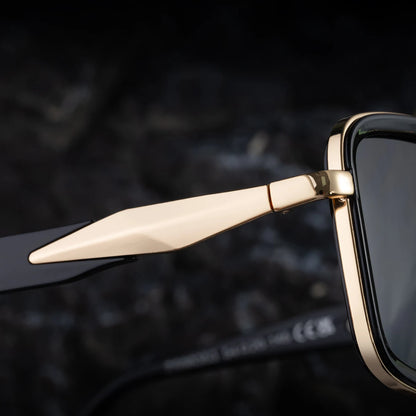 Vintage Oversized Square Polarized Sunglasses Men 2026 Luxury Steampunk Metal Frame Double Beam Driving Eyewear UV400 Shades