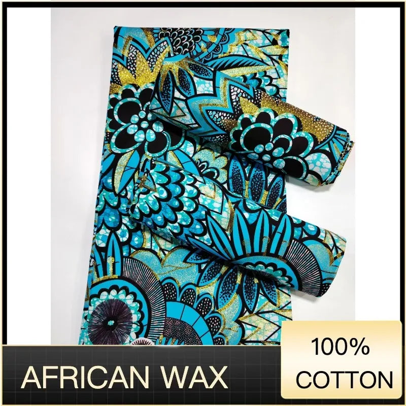 Soft Pagne 100%Cotton Gold Print Fabric African Real Wax Fabric High Quality Nigeria Ankara Grand  Fabric