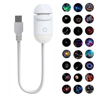 Mini Galaxy Star Projector Night Light Nebula Ceiling LED Lamp USB Star Night Light Starry Sky Ambient Lamp for Bedroom Party and More (24 Projector Films)