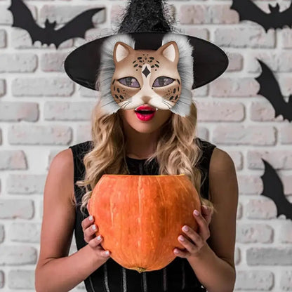 Cats Foxes Mask With Furs Eye Meshes Sticker,Therians Craft Up Paint,Animal To Mask Accessory Mask Costume Dress Arts Home B9C2