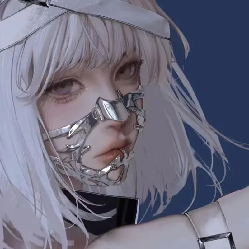 Cyberpunk Metal Mask Niche Design Irregular Fluid Mechanical Wind Earrings Lip Rings Adjustable Face Accessories for Men