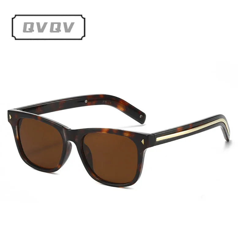 QVQV Fashion Leopard Blue Square Sunglasses Women Men Metal Stripes Brand Design Sun Glasses Men Outdoor Selfie Sunscreen Shades
