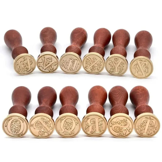 1set 26 Letter A-Z Wax Seal Stamp with wooden handle, Wax Seal Paint Copper Head for Envelope Gift Invitation Card Sticker