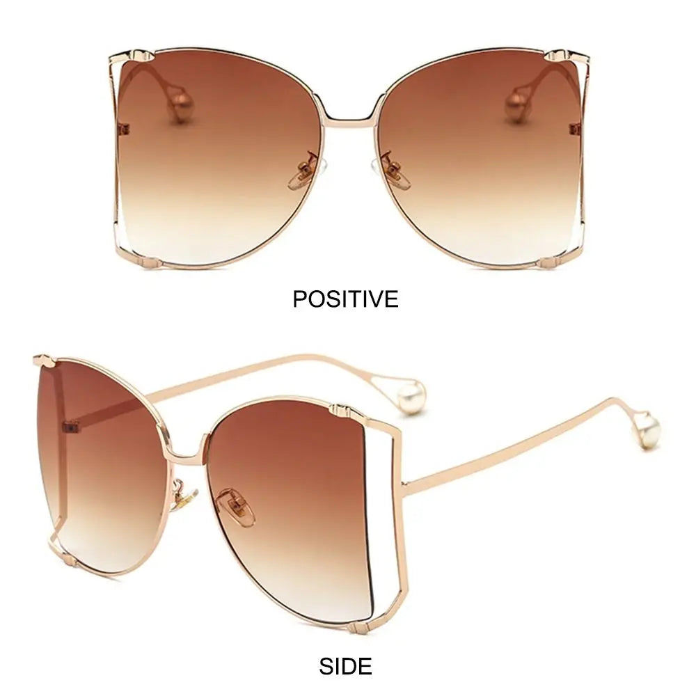 UV Protection Oversized Sunglasses Street Shooting Colorful Metal Hollowing Shades Trendy Pearl Design Sun Glasses