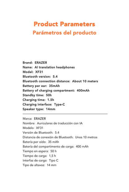 [AI Translator Earphone] ERAZER XF31 Bluetooth Translation Earbuds Sleep ASMR Headset DIY APP  AI Wireless Headphones Open Back