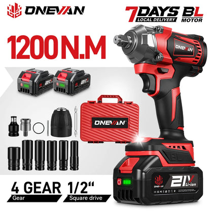 ONEVAN 1200N.M Brushless Cordless Electric Impact Wrench Portable Screwdriver Drill Repair Power Tool For Makita 18V Battery Pin