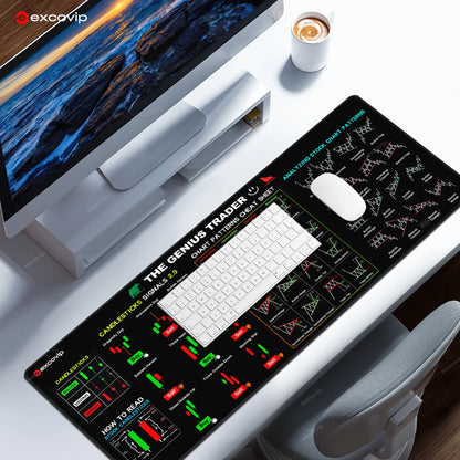 EXCO Stock Market Mouse Pad Large Trader Chart Candlestick Pattern Keyboard Mousepad Investor Desk Mat Stitched Edge Rubber Base