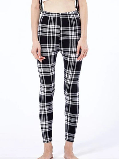 CUHAKCI Fashion Plaid Printing Leggings Women Sexy Fitness Leggins Grid Floral Stripe Trousers High Waist Pencil Pants