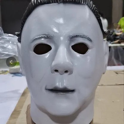 Halloween Michael Myers Mask Scary Killer Full Head Mask Creepy Fire Burn Scar Latex Face Mask Cosplay Costume Party Props Knife