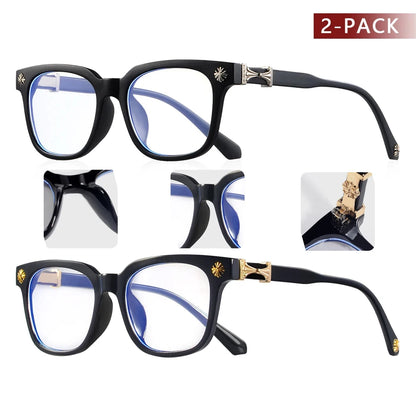 Classic 2Pcs Square Anti Blue Light Glasses For Men And Women Black & Transparent Frame Unisex Computer Wearing Women Glasses