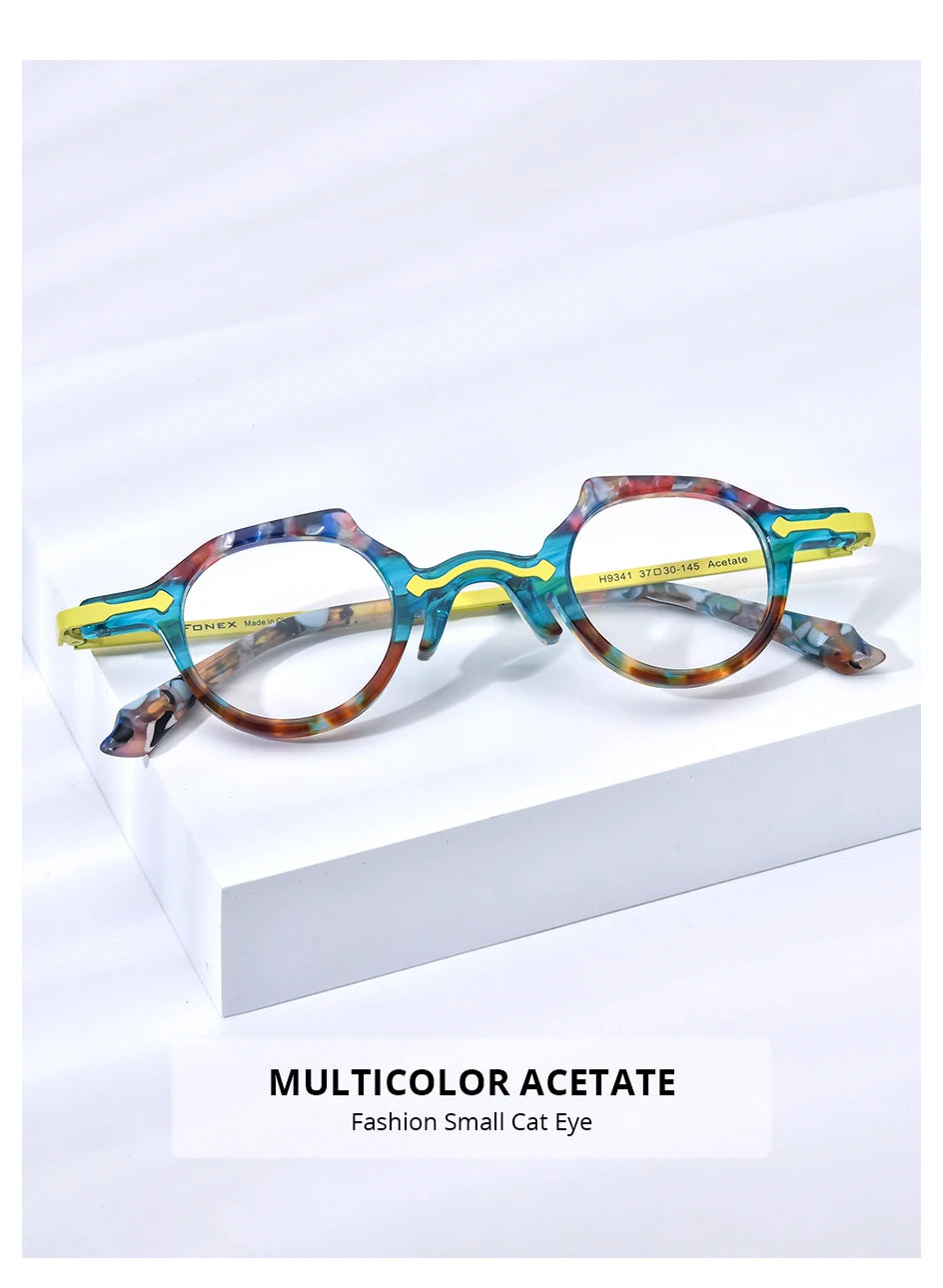 FONEX HEPIDEM Acetate Eyeglasses Frame Men 2025 New Small Round Brand Design Glasses Women Retro Vintage Eyewear Spectacles 9341