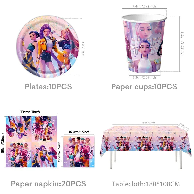 Kpop Birthday Party Decoration Tableware Set Birthday Party Supplies Balloons Cake Topper Hanging Flag Cups K-pop Party Decor