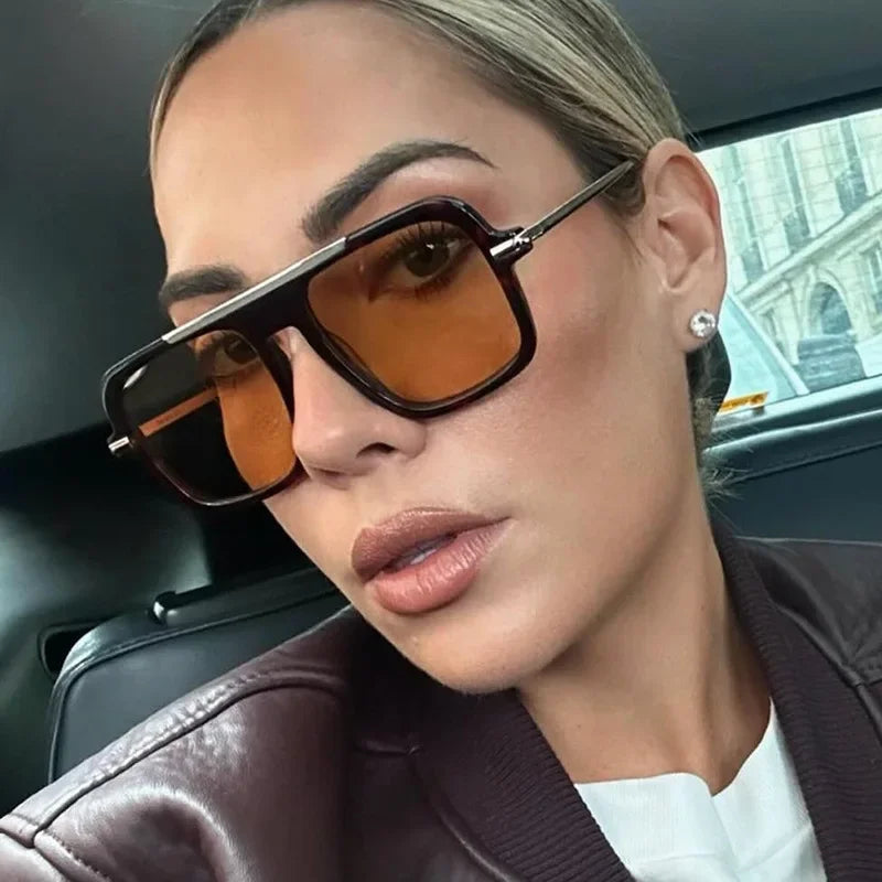 QVQV Brand Design Square Oversized Sunglasses for Women Men Fashion Popular Leopard Champagne Shades UV400 Sun Glasses Trendy