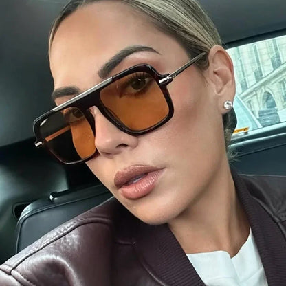 QVQV Brand Design Square Oversized Sunglasses for Women Men Fashion Popular Leopard Champagne Shades UV400 Sun Glasses Trendy
