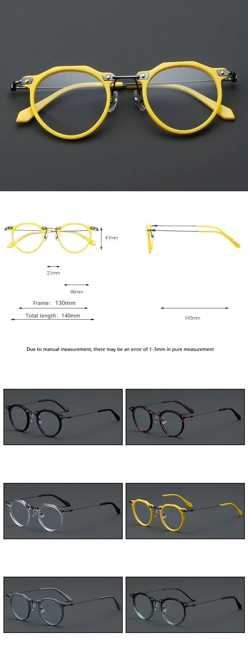 57028 Vintage Acetate Optical Spectacle Frames Women Fashion Round Metal Eyeglass Frame Men Trend Transparent Eyewear