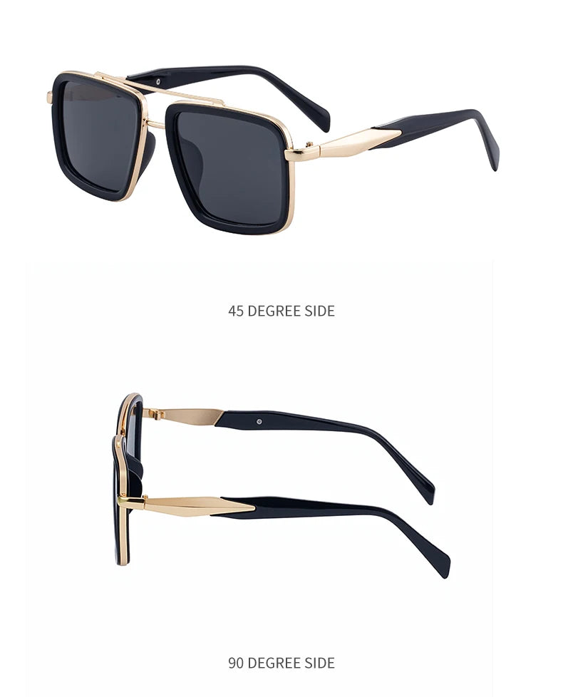 Vintage Oversized Square Polarized Sunglasses Men 2026 Luxury Steampunk Metal Frame Double Beam Driving Eyewear UV400 Shades