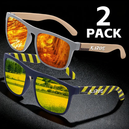 KAROS 2PCS Sunglasses Men/Women Polarized Square Mirror Brand Design Luxury UV400 SunShade Unisex Fishing Driving Cycling Hiking