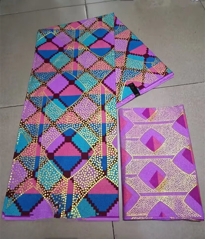 KENTE 4+2YARD 2024 Latest Design 6 Yards/lot African Fabric Gold Powder Ankara 100% Cotton Farbic For Sewing Wax Print Fabric