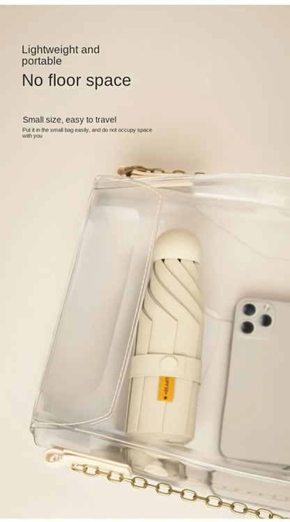 Compact black mini capsule umbrella - portable, foldable, manually open, with sun protection coating, durable design with